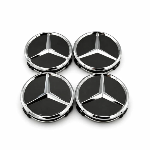 Mercedes Centrumkåpor Svart/Silver 4-Pack