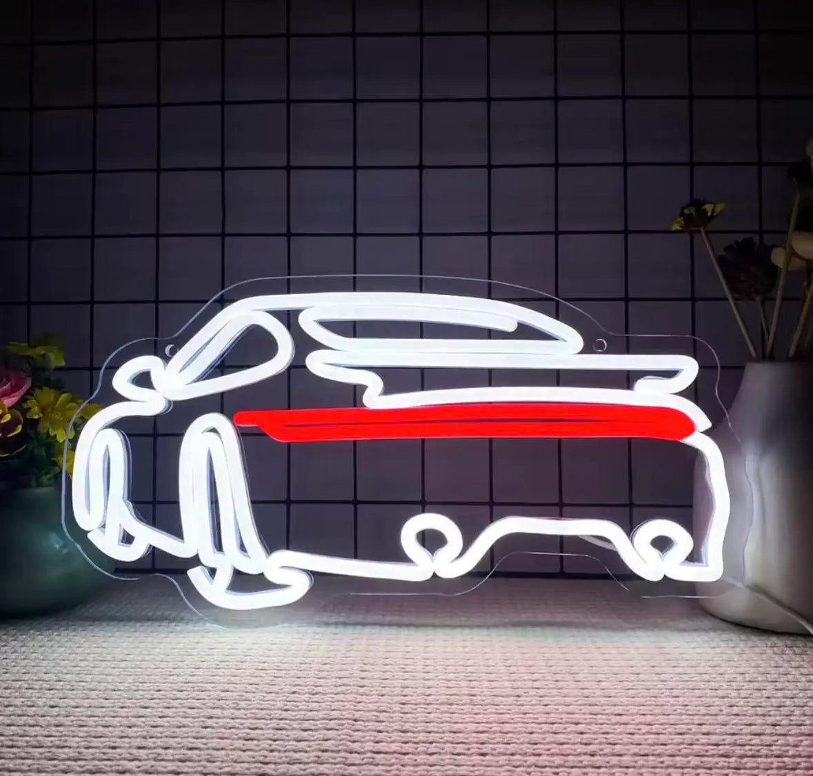 Neon Skylt LED Sport Car Vit Garage/Verkstad